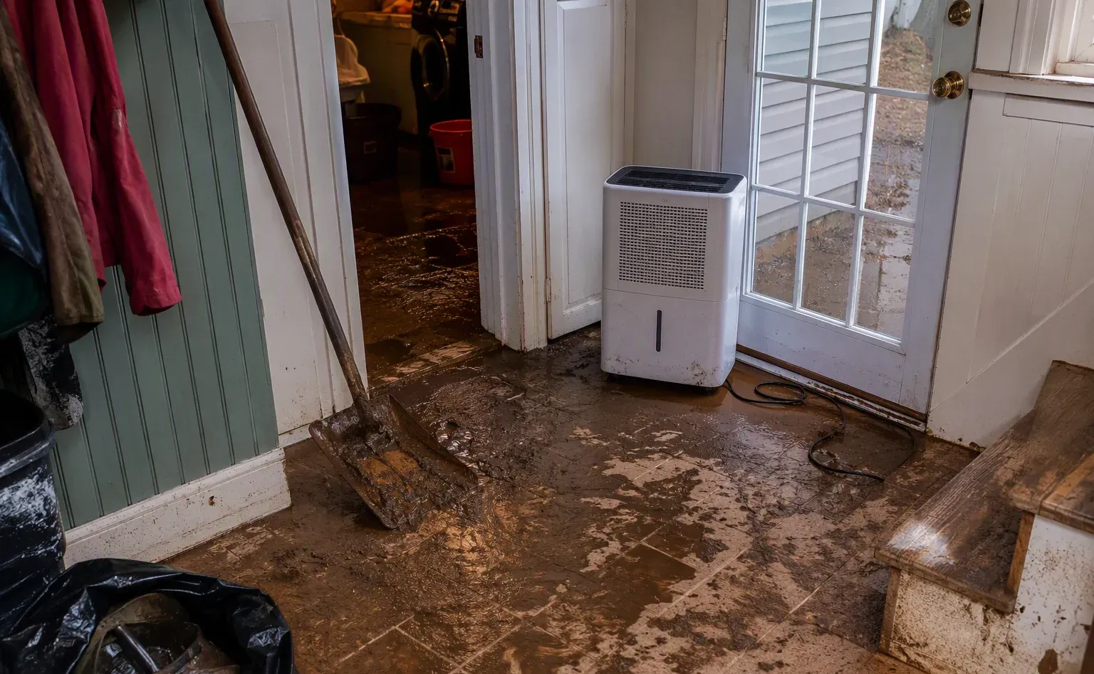 Flood cleanup and water-damaged carpet removal in a Salisbury home